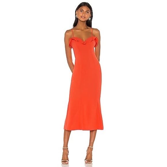 Likely Johnna Sweetheart Neckline Midi Dress Size 0 Orange Cocktail Wedding - Picture 2 of 14